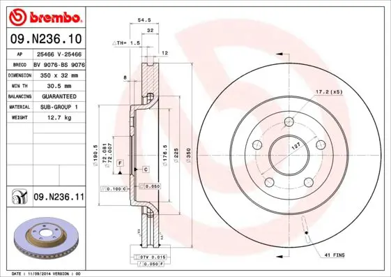 Handler.Part Brake disc BREMBO 09N23611 1