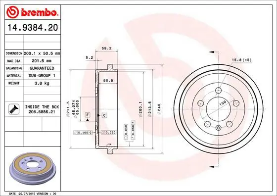 Handler.Part Brake drum BREMBO 14938420 1