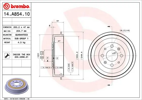 Handler.Part Brake drum BREMBO 14A85410 1