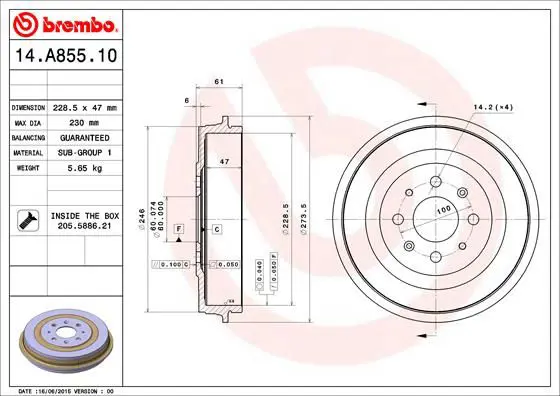 Handler.Part Brake drum BREMBO 14A85510 1