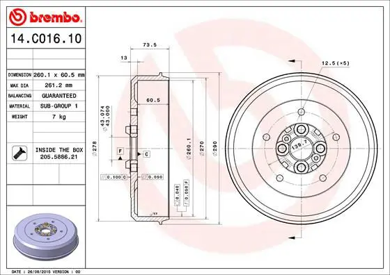 Handler.Part Brake drum BREMBO 14C01610 1