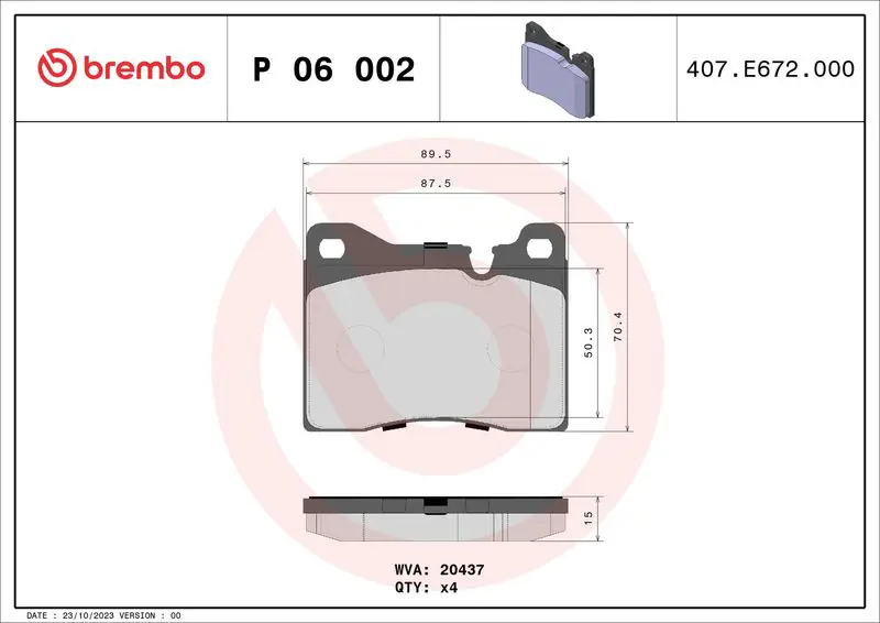 Handler.Part Brake pad set, disc brake BREMBO P06002 1