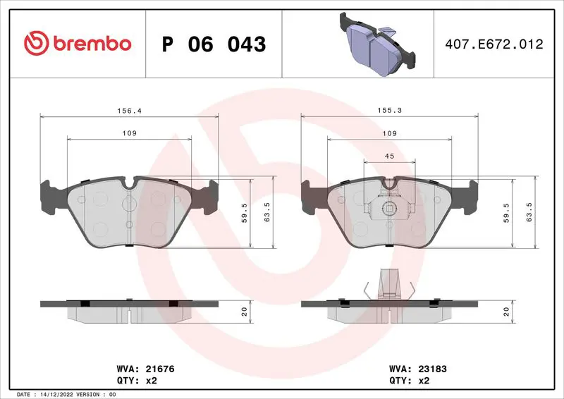 Handler.Part Brake pad set, disc brake BREMBO P06043 1