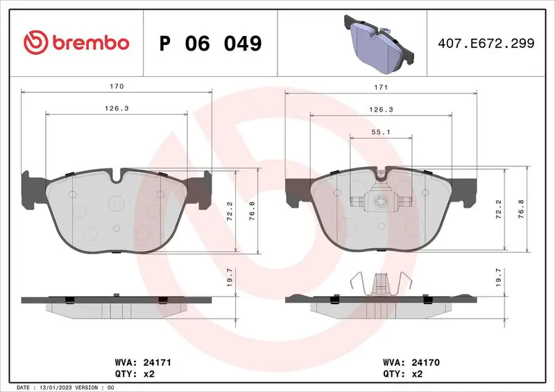 Handler.Part Brake pad set, disc brake BREMBO P06049 1