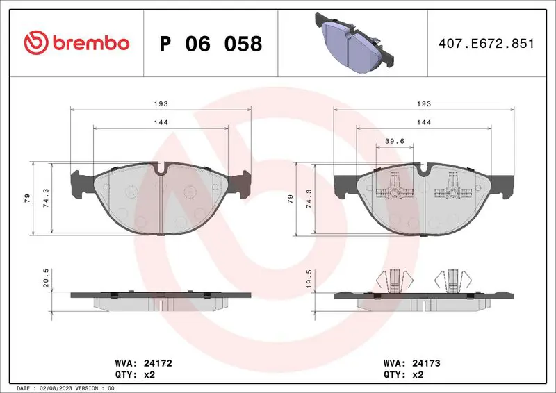 Handler.Part Brake pad set, disc brake BREMBO P06058 1