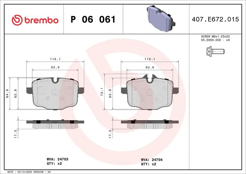 Handler.Part Brake pad set, disc brake BREMBO P06061 1