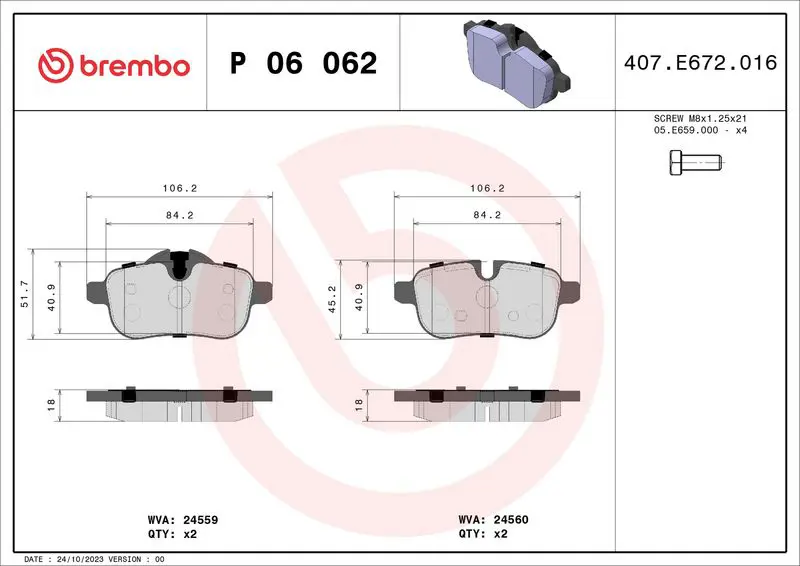 Handler.Part Brake pad set, disc brake BREMBO P06062 1