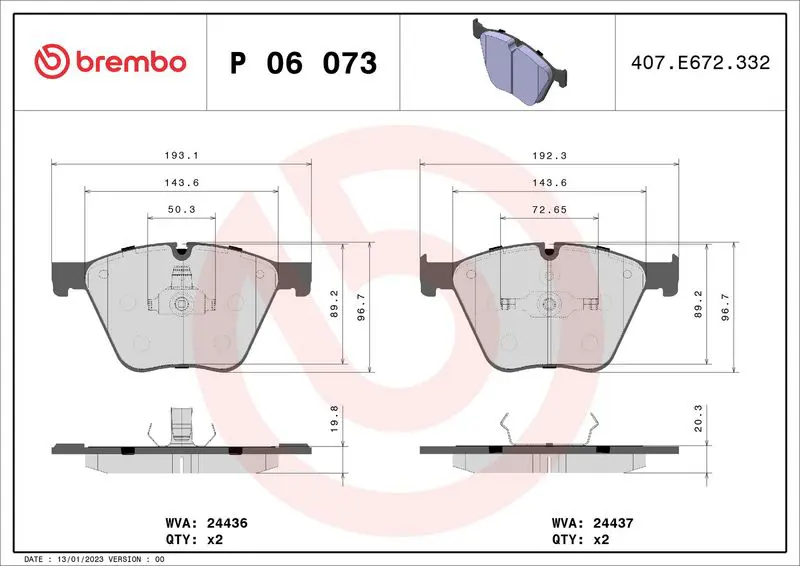 Handler.Part Brake pad set, disc brake BREMBO P06073 1