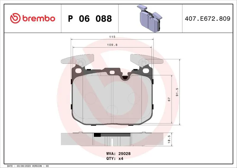 Handler.Part Brake pad set, disc brake BREMBO P06088 1