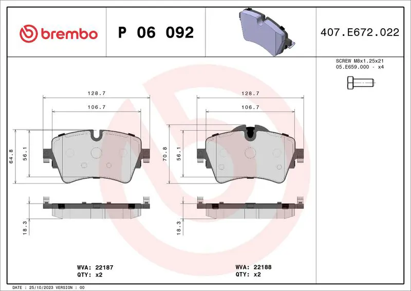 Handler.Part Brake pad set, disc brake BREMBO P06092 1