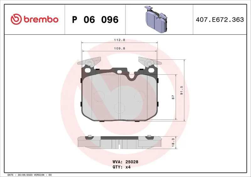 Handler.Part Brake pad set, disc brake BREMBO P06096 1