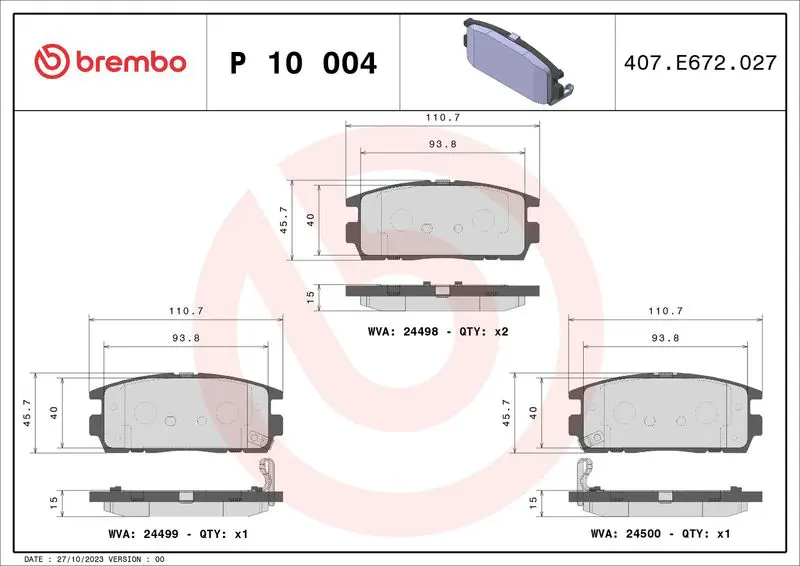 Handler.Part Brake pad set, disc brake BREMBO P10004 1