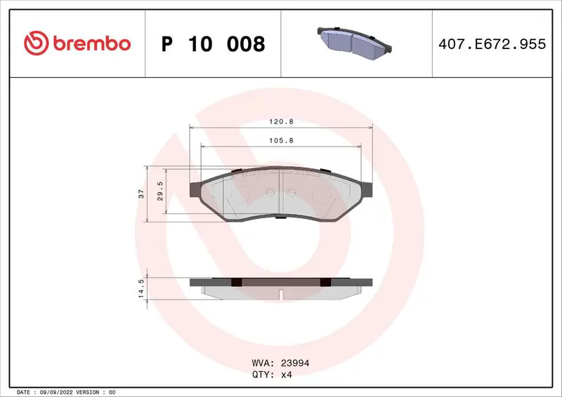 Handler.Part Brake pad set, disc brake BREMBO P10008 1