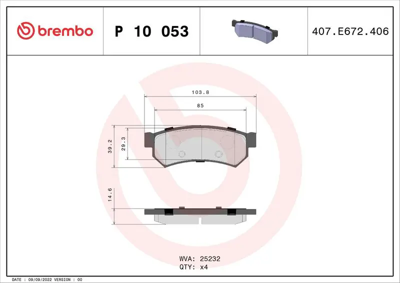 Handler.Part Brake pad set, disc brake BREMBO P10053 1