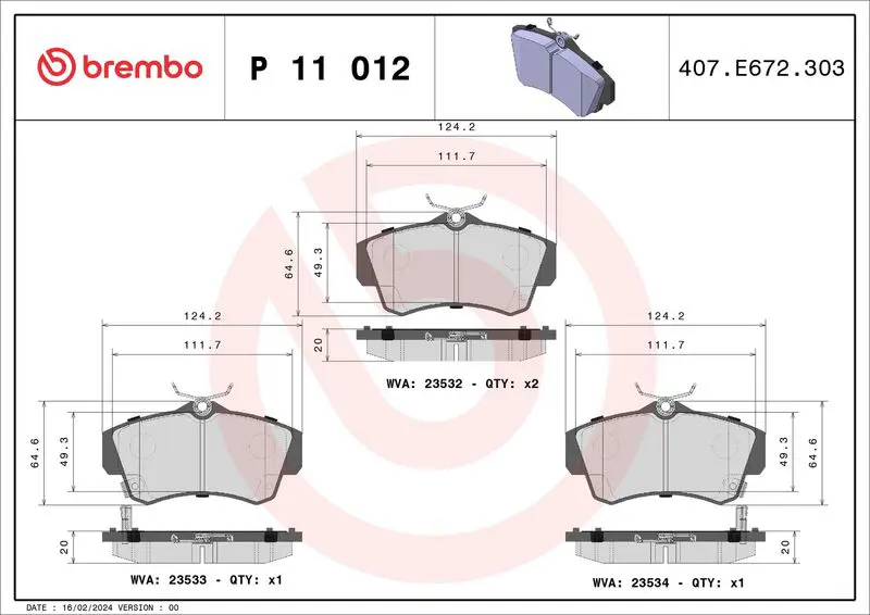 Handler.Part Brake pad set, disc brake BREMBO P11012 1