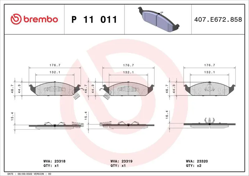 Handler.Part Brake pad set, disc brake BREMBO P11011 1