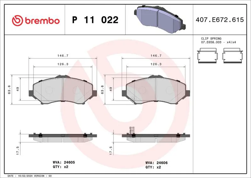 Handler.Part Brake pad set, disc brake BREMBO P11022 1