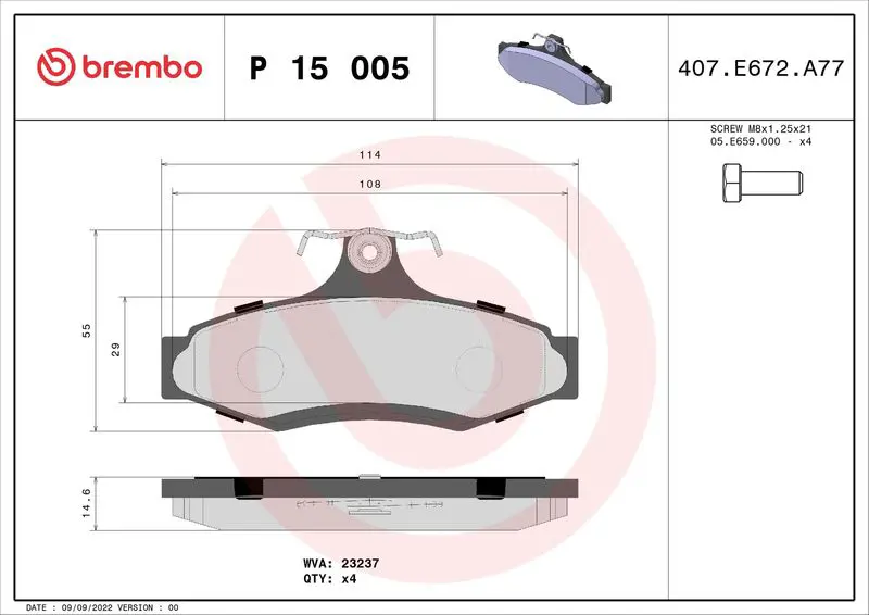 Handler.Part Brake pad set, disc brake BREMBO P15005 1