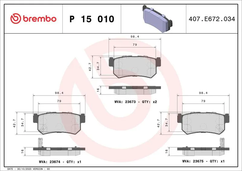 Handler.Part Brake pad set, disc brake BREMBO P11031 2