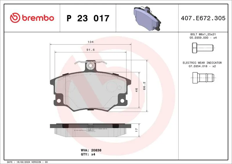 Handler.Part Brake pad set, disc brake BREMBO P23017 1