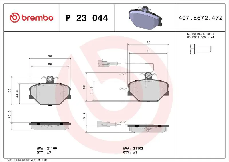 Handler.Part Brake pad set, disc brake BREMBO P23044 1