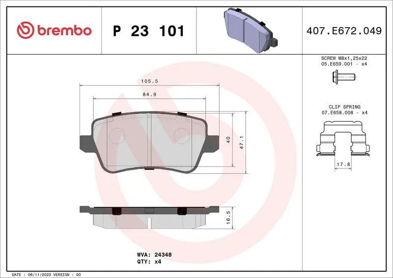 Handler.Part Brake pad set, disc brake BREMBO P23101 1