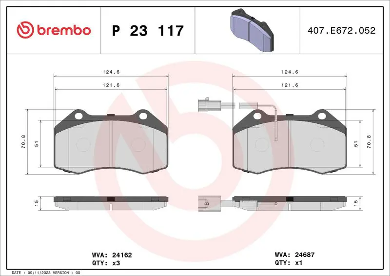 Handler.Part Brake pad set, disc brake BREMBO P23117 1