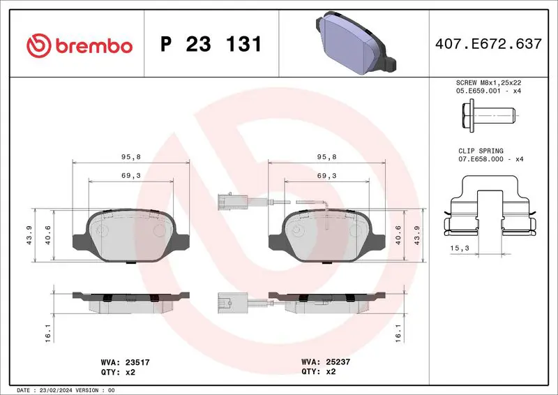 Handler.Part Brake pad set, disc brake BREMBO P23131 1