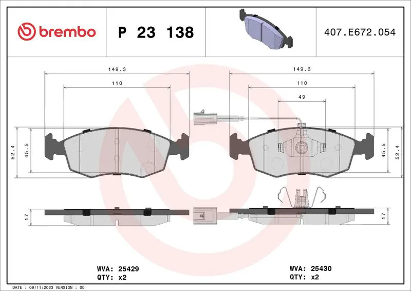 Handler.Part Brake pad set, disc brake BREMBO P23138 1