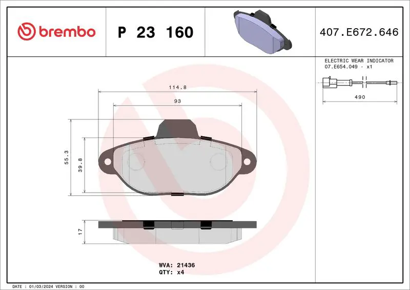 Handler.Part Brake pad set, disc brake BREMBO P23160 1