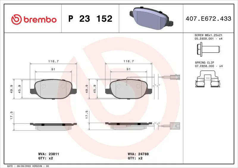 Handler.Part Brake pad set, disc brake BREMBO P23152 1