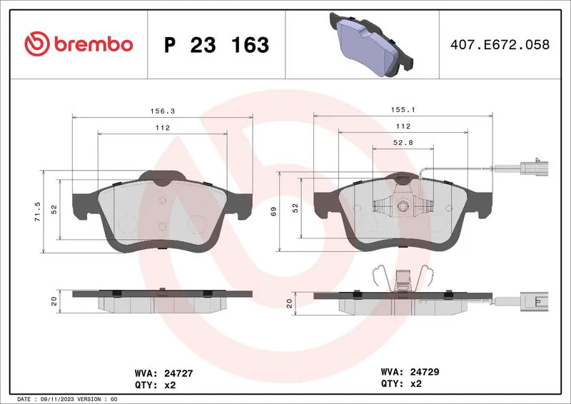 Handler.Part Brake pad set, disc brake BREMBO P23163 1