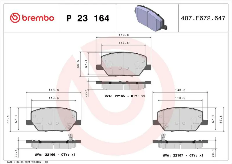 Handler.Part Brake pad set, disc brake BREMBO P23164 1