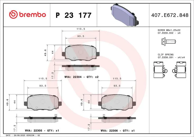 Handler.Part Brake pad set, disc brake BREMBO P23177 1