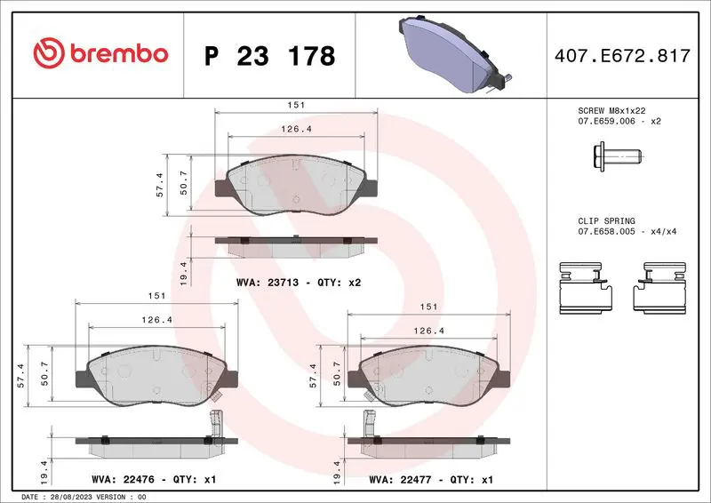 Handler.Part Brake pad set, disc brake BREMBO P23178 1