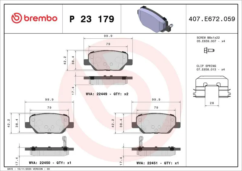 Handler.Part Brake pad set, disc brake BREMBO P23179 1