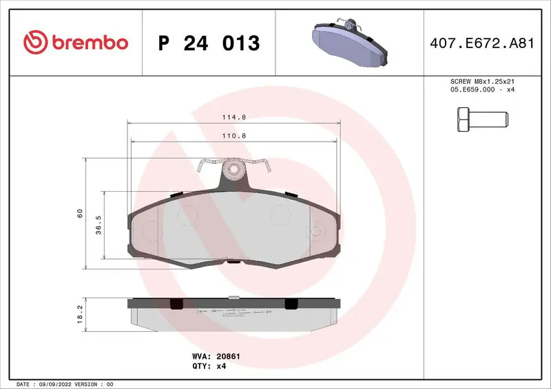 Handler.Part Brake pad set, disc brake BREMBO P24013 1