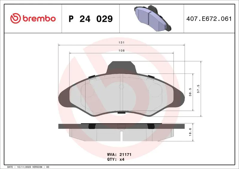 Handler.Part Brake pad set, disc brake BREMBO P24029 1