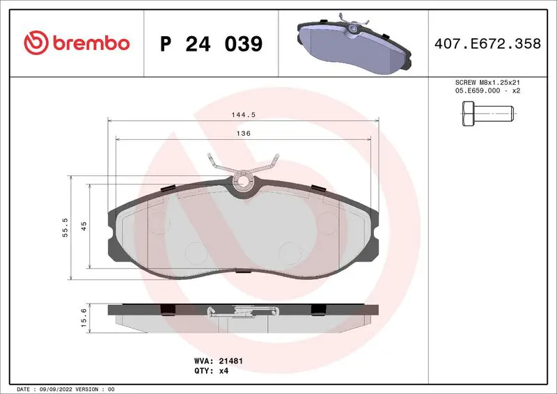 Handler.Part Brake pad set, disc brake BREMBO P24039 1