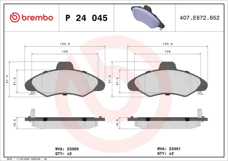 Handler.Part Brake pad set, disc brake BREMBO P24045 1