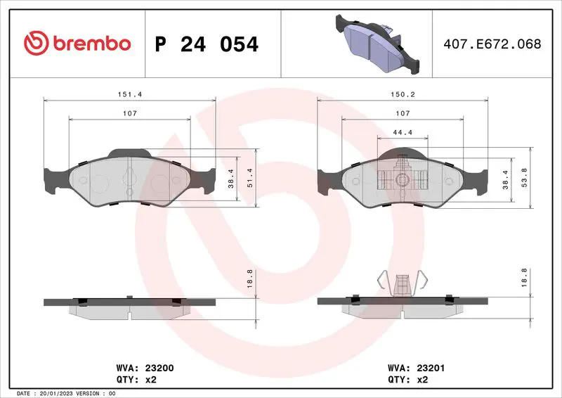 Handler.Part Brake pad set, disc brake BREMBO P24054 1