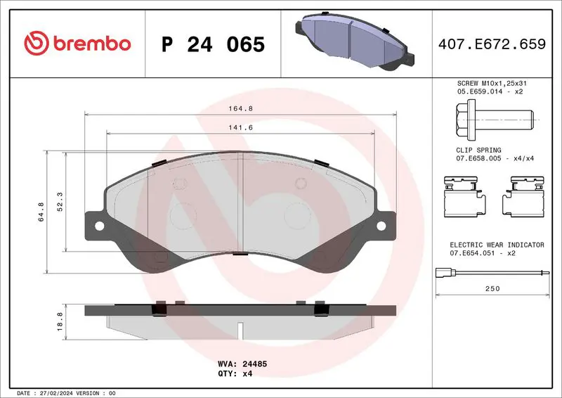 Handler.Part Brake pad set, disc brake BREMBO P24065 1