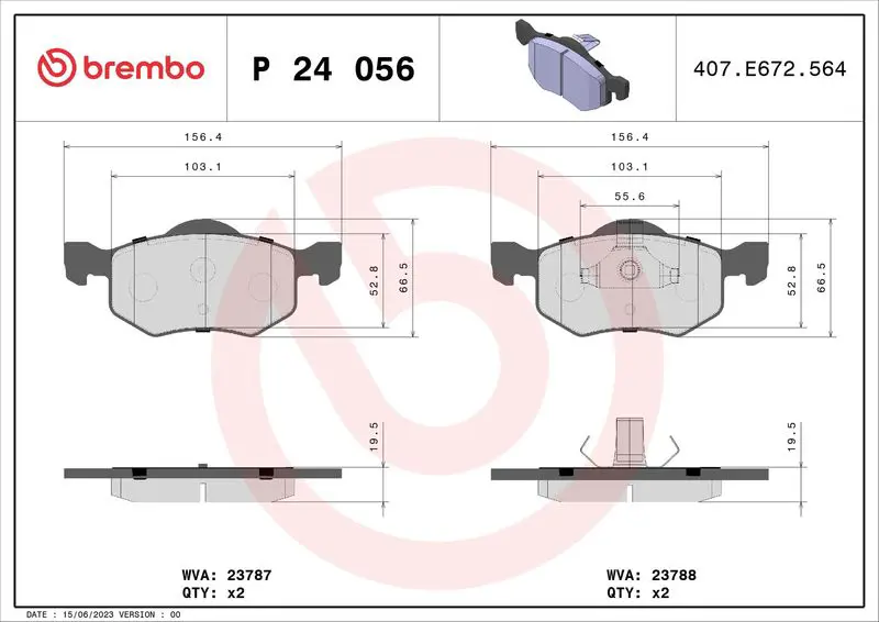 Handler.Part Brake pad set, disc brake BREMBO P24056 1