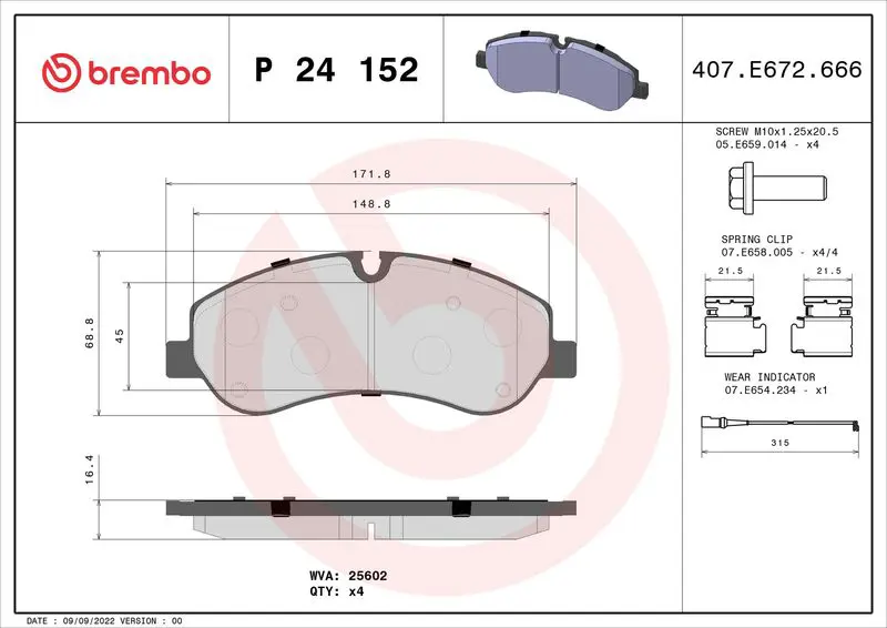 Handler.Part Brake pad set, disc brake BREMBO P24152 1