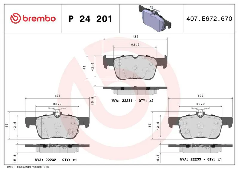 Handler.Part Brake pad set, disc brake BREMBO P24201 1