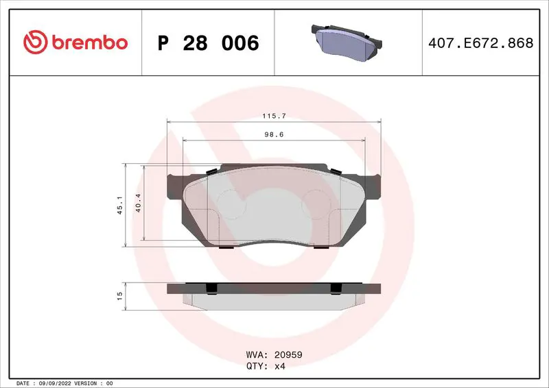 Handler.Part Brake pad set, disc brake BREMBO P28006 1