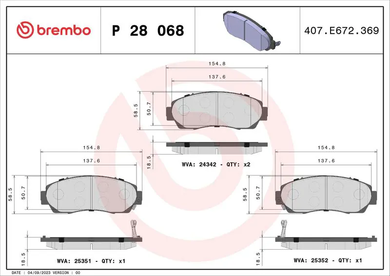 Handler.Part Brake pad set, disc brake BREMBO P28068 1