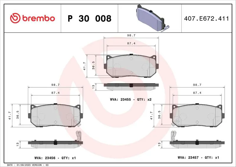 Handler.Part Brake pad set, disc brake BREMBO P30008 1