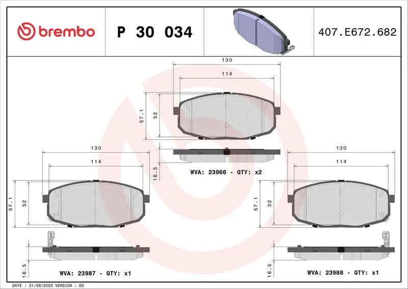 Handler.Part Brake pad set, disc brake BREMBO P30034 1