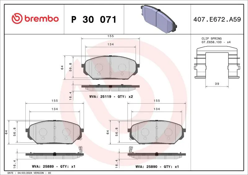 Handler.Part Brake pad set, disc brake BREMBO P30071 1